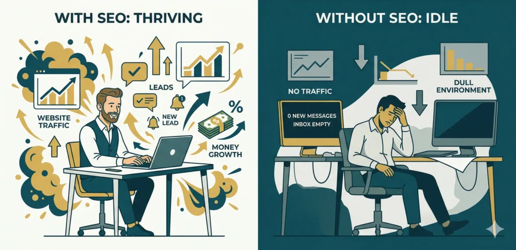Image showing the difference of doing and not doing SEO